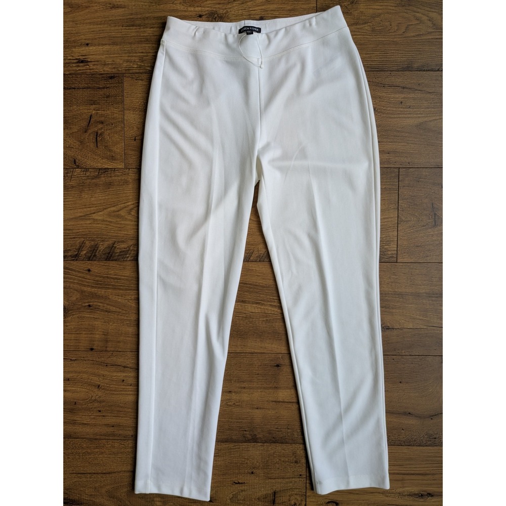 NWOT $198‎ Eileen Fisher White Ponte Straight Leg Stretch Casual Pants XS - Picture 2 of 13